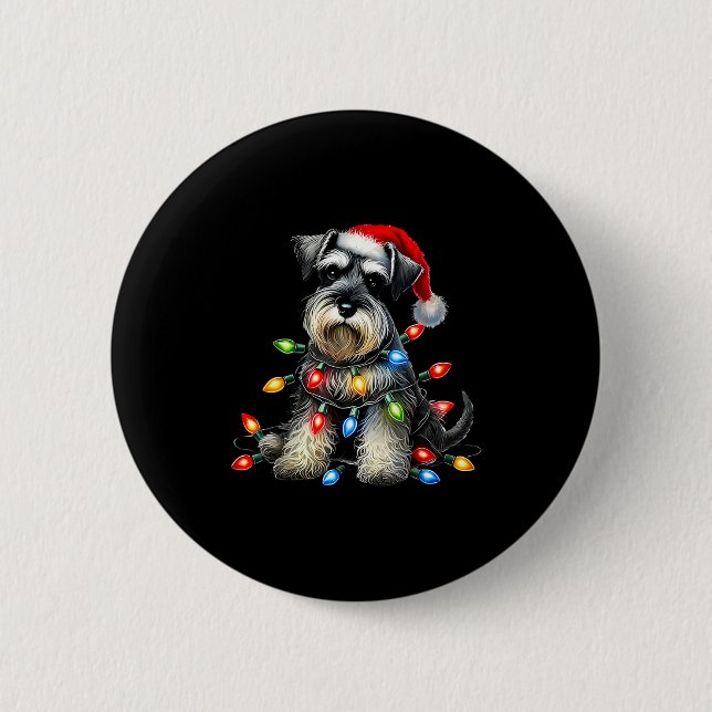 Bóton Redondo 5.08cm Christmas Schnauzer Dog Santa Hat Xmas Light Holid (Frente)