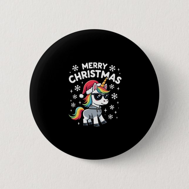 Bóton Redondo 5.08cm Christmas Unicorn Santa Hat T-Shirt (1) (Frente)