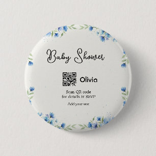 Bóton Redondo 5.08cm chuva de bebê em aquarela azul scan QR RSVP pa
