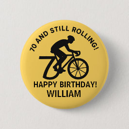 Bóton Redondo 5.08cm Ciclista dos 70 e Ainda a Rodar Aniversário de 70 