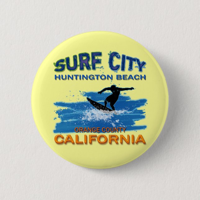 BÓTON REDONDO 5.08CM CIDADE HUNTINGTON BEACH DO SURF (Frente)