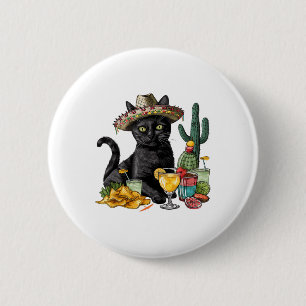 Bóton Redondo 5.08cm Cinco de Mayo Black Cat Mexicano Cuisine Black Cat