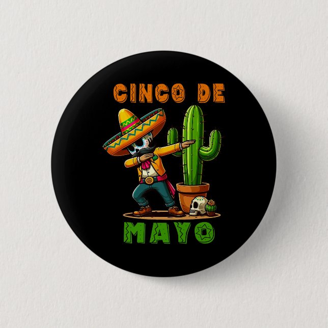 Bóton Redondo 5.08cm Cinco De Mayo Cactus Mexicano Poncho Sombrero Hat  (Frente)