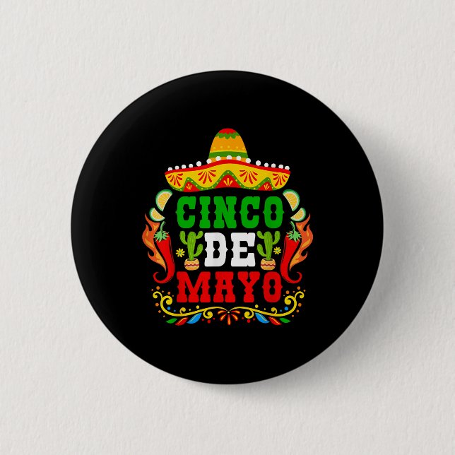 Bóton Redondo 5.08cm Cinco De Mayo Lets Fiesta Squad 5 De Mayo Mexicano (Frente)