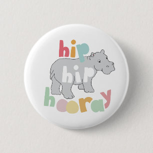 Bóton Redondo 5.08cm Cinza Hip Hip Hooray Desenho Hippo