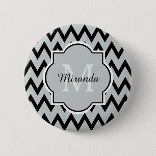 Bóton Redondo 5.08cm Cinza Negra Trendy Chevron Zigzag Nome e Monograma
