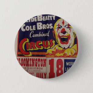 Bóton Redondo 5.08cm Circo, "Clyde Beatty e teatro retro de Bros do