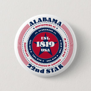 Bóton Redondo 5.08cm Círculo Patriótico do Alabama com Detalhes Estatai