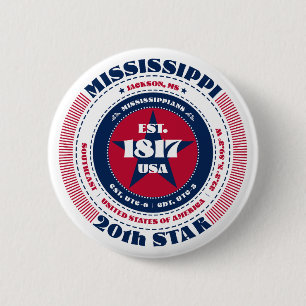 Bóton Redondo 5.08cm Círculo Patriótico do Mississippi com Detalhes do