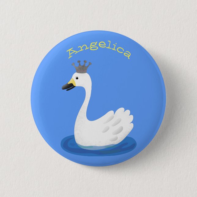 Bóton Redondo 5.08cm Cisne branco bonito com desenho animado (Frente)