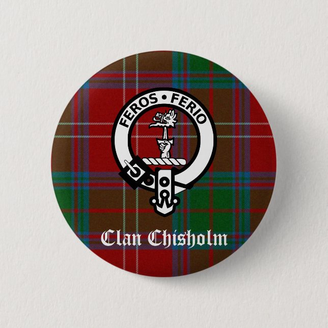 Bóton Redondo 5.08cm Clan Chisholm Tartan & Crest Crachá (Frente)