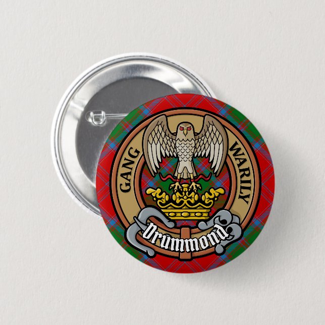 Bóton Redondo 5.08cm Clan Drummond Crest sobre Tartan (Frente & Verso)
