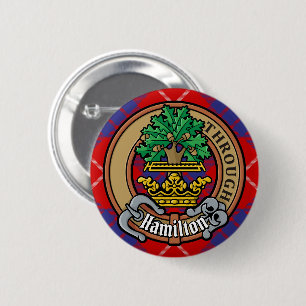 Bóton Redondo 5.08cm Clan Hamilton Crest sobre o Red Tartan