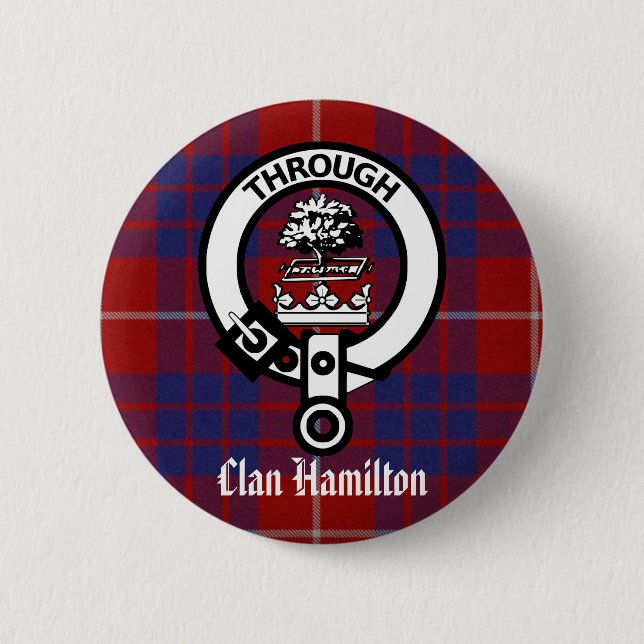 Bóton Redondo 5.08cm Clan Hamilton Crest & Tartan (Frente)