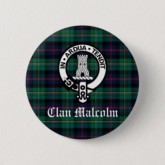 Bóton Redondo 5.08cm Clan Malcolm Crest Crachá e Tartan (Frente)
