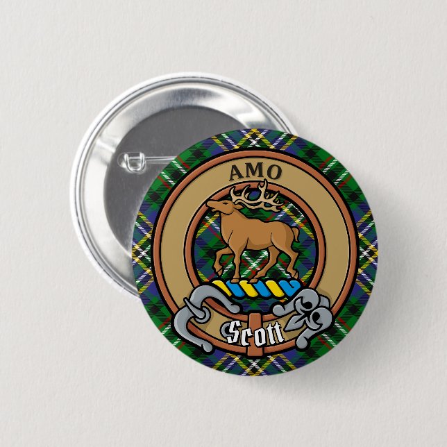 Bóton Redondo 5.08cm Clan Scott Crest sobre Green Tartan (Frente & Verso)