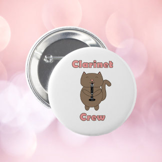 Bóton Redondo 5.08cm Clarinet Crew Brown Cat Rosa Engraçado