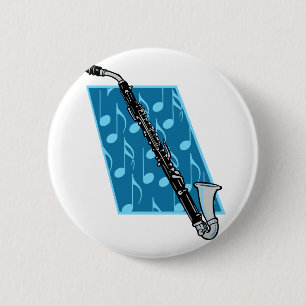 Bóton Redondo 5.08cm Clarinete baixo com notas azuis do fundo e da