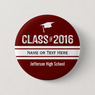 Bóton Redondo 5.08cm Classe desportiva do boné de formatura da listra