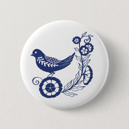 Bóton Redondo 5.08cm Classic Dutch Blue Delft Tile Bird Design