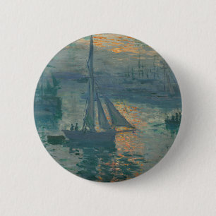 Bóton Redondo 5.08cm Claude Monet Nascer do Sol Marinho Barco de Vela I
