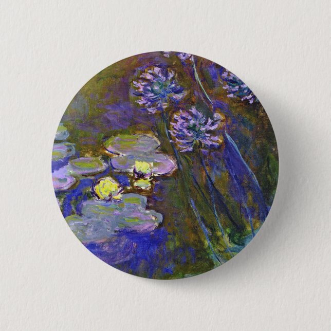 Bóton Redondo 5.08cm Claude Monet Nenúfares Agapanthus Arte Vintage (Frente)