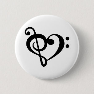 Bóton Redondo 5.08cm Clef Musical Coração de Amor
