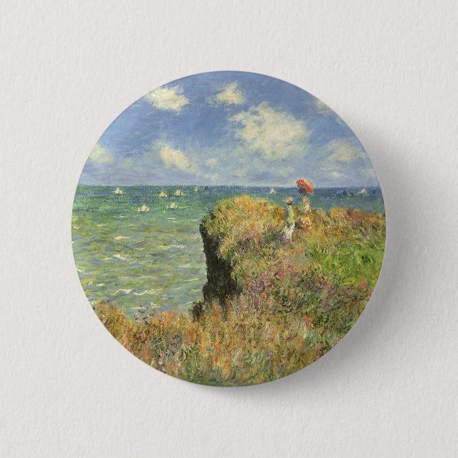 Bóton Redondo 5.08cm Cliff Walk em Pourville por Claude Monet (Frente)