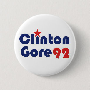Bóton Redondo 5.08cm Clinton Gore 92 Retro-Democrata