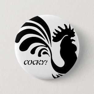 Bóton Redondo 5.08cm "COCKY!" Botão de Galo Estilizado