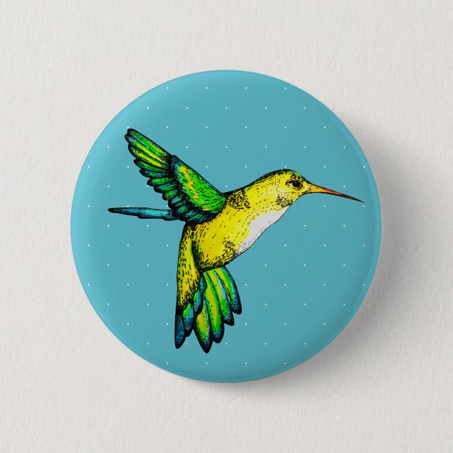 Bóton Redondo 5.08cm Cód. Aquarela, Hummingbird e Pontos Brancos (Frente)