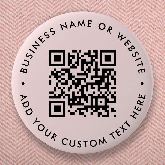 Bóton Redondo 5.08cm Código QR | Redondo Moderno Mínimo, Rosa Esbranqui (Interactive editable QR code pink button pins to promote your business, products or services.)