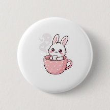 : Coelhinho Kawaii Fofo em um Botão de Xícara de