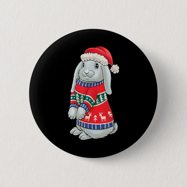 Bóton Redondo 5.08cm Coelho Com Suéter De Natal Coelho De Natal (Frente)