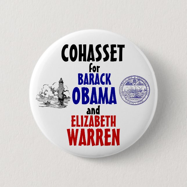 Bóton Redondo 5.08cm Cohasset para Obama e Warren 2012 (Frente)