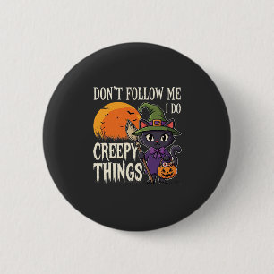 Bóton Redondo 5.08cm Coisas Assustadoras Gato de Halloween Bruxa Design