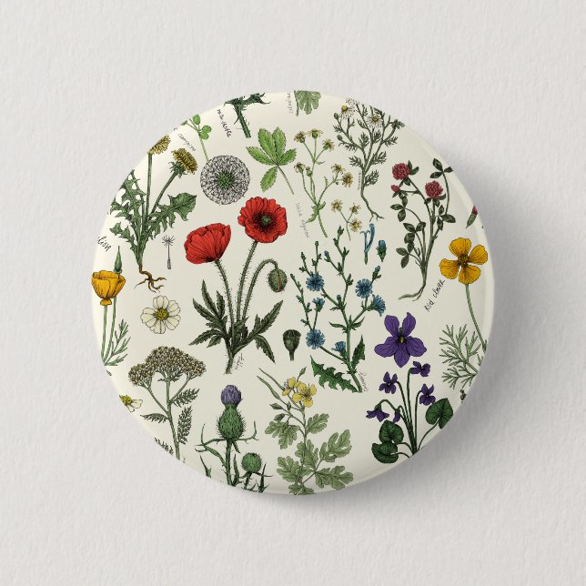 Bóton Redondo 5.08cm Colagem de flores silvestres (Frente)