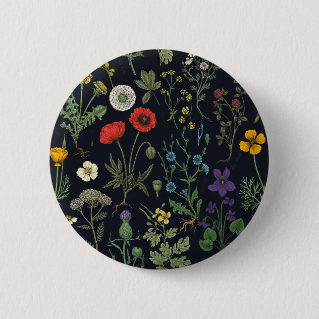 Bóton Redondo 5.08cm Colagem de flores silvestres (Frente)