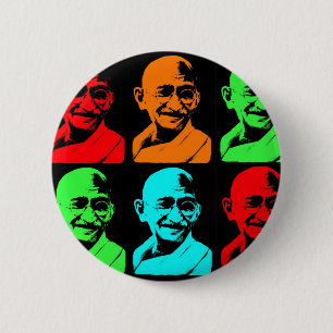 Bóton Redondo 5.08cm Colagem de Mahatma Gandhi
