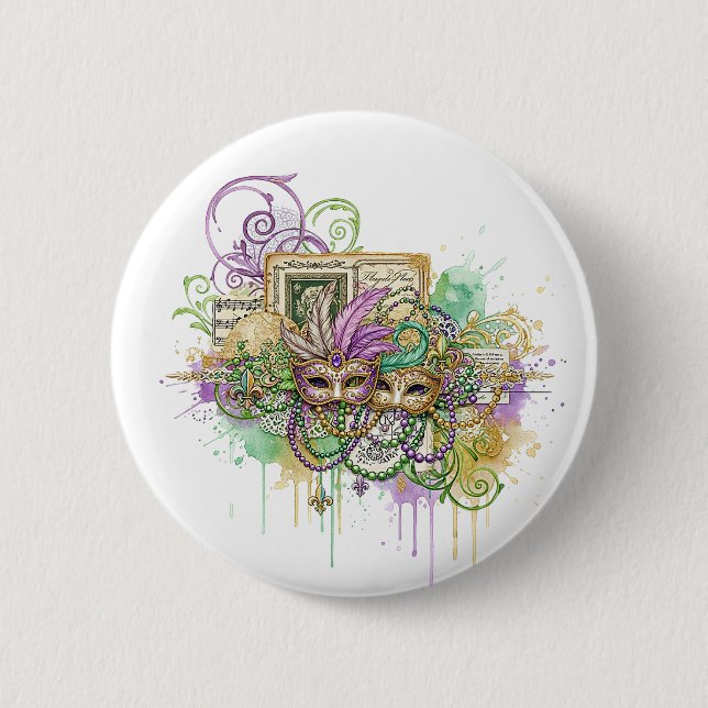 Bóton Redondo 5.08cm Colagem Splatter Mardi Gras (Frente)