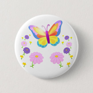 Bóton Redondo 5.08cm Colorful Butterfly and Flowers Button Badge