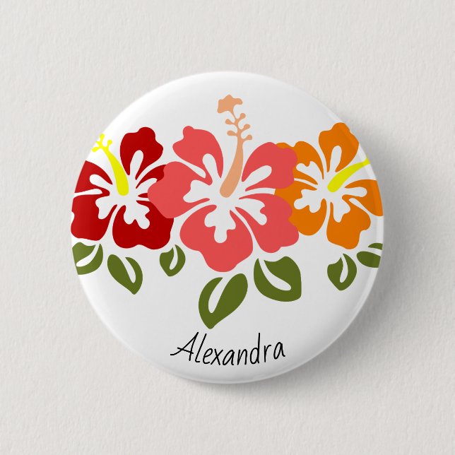 Bóton Redondo 5.08cm Colorida Hibiscus Trio Personalizada (Frente)
