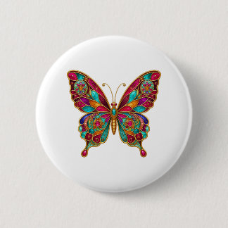 Bóton Redondo 5.08cm Colorido Broche de Borboleta Boho em Vidro Pintado