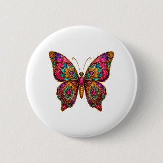 Bóton Redondo 5.08cm Colorido Broche de Borboleta Boho em Vidro Pintado