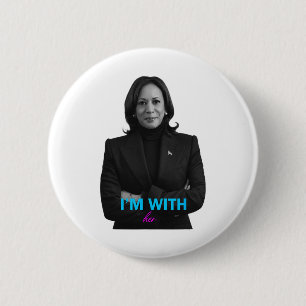 Bóton Redondo 5.08cm Com ela Kamala Vote para 2024 Presidente Kamala-ha