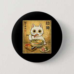 Bóton Redondo 5.08cm Comida Japonesa Ramen Sushi Gato Branco Kawaii Eng