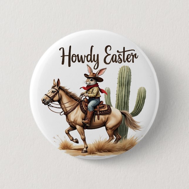 Bóton Redondo 5.08cm Como Coelhinho da Páscoa cavalgando um cowboy equi (Frente)