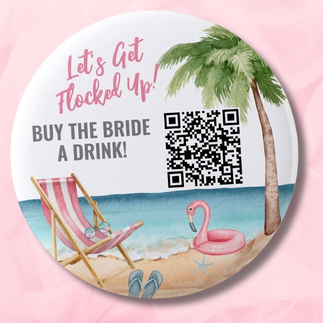 Bóton Redondo 5.08cm Comprar uma bebida para a noiva Código QR (Bachelorette Buy Bride A Drink QR Code button)