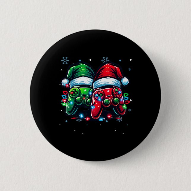 Bóton Redondo 5.08cm Controladora de jogos de Natal Santa Hat (Frente)