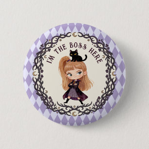 Bóton Redondo 5.08cm Convite de Aniversário de 1 ano da Bruxinha Chibi